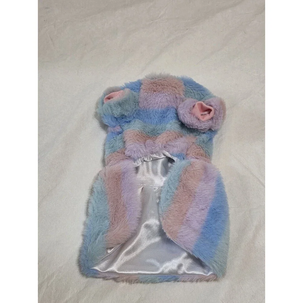 Pink\Blue Stipe Furry Dog Coat Size Small